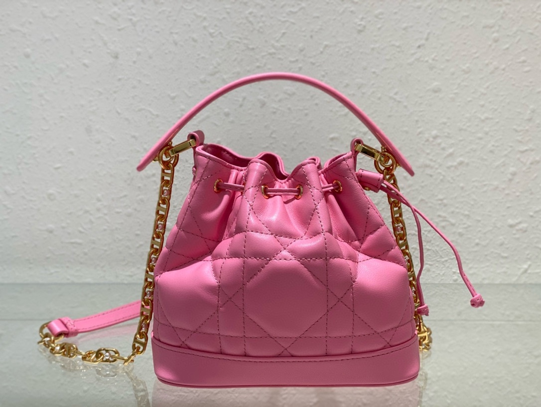 Small Dior Jolie Bucket Bag Candy Pink Macrocannage Lambskin and Calfskin